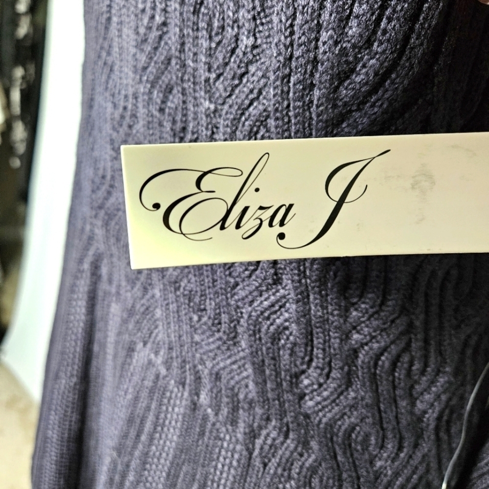 Eliza J Navy Blue Cable Knit Fit & Flare Sweater Dress Size L - Picture 5 of 10